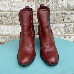 Maroon Bonded Leather Heeled Booties